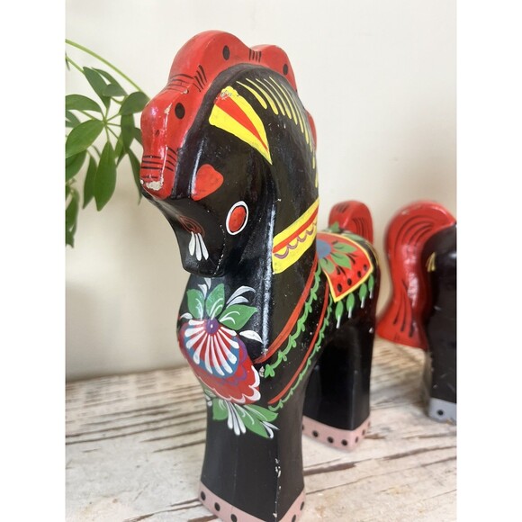 Vintage Hand Painted Lacquered Russian Folk Art Wood Horses Set Figurines USSR - Picture 9 of 12